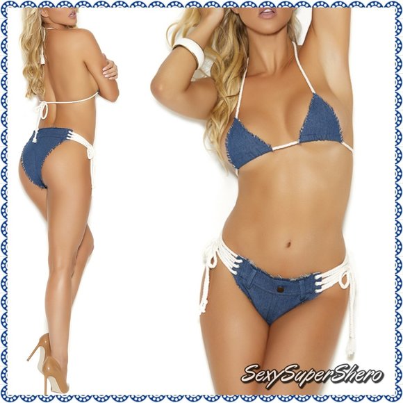 🆕👖Sexy Denim String Bra Micro Bikini Top! - Picture 5 of 7
